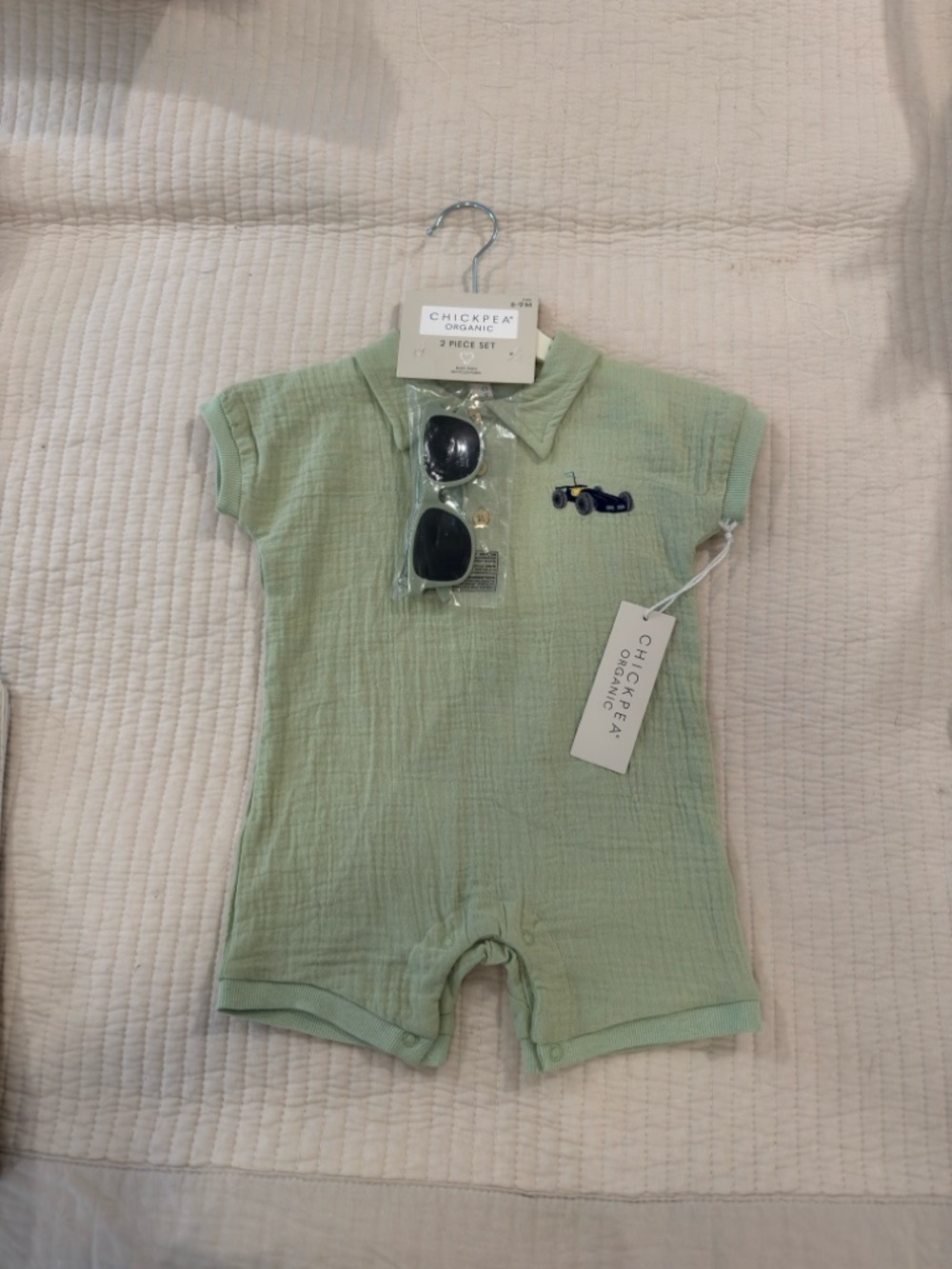 Chickpea Organic Cotton Green Baby Romper with Sunglasses Set